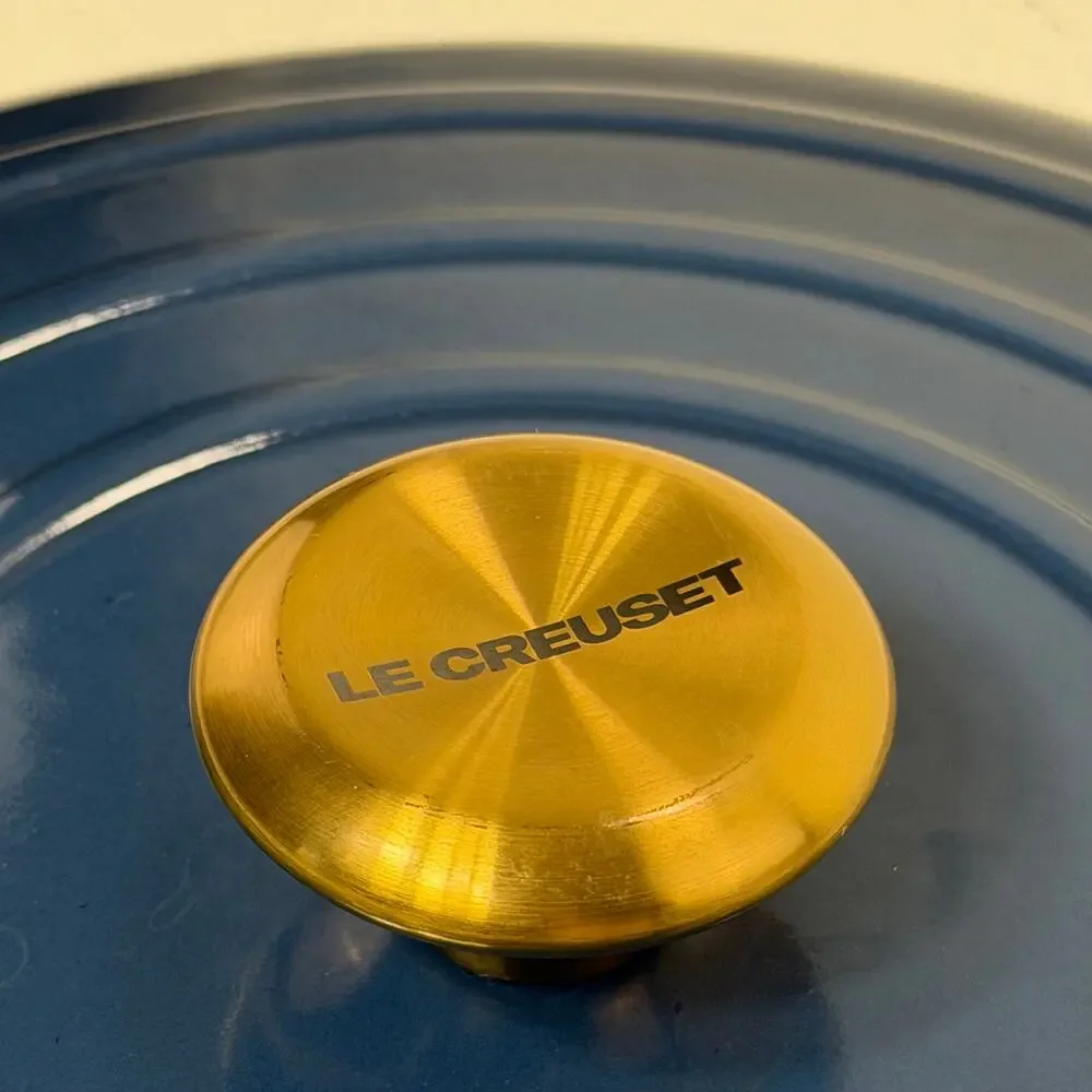 LE CREUSET #32 Round LID ONLY Ink Blue with Gold Knob Cast Iron Dutch Oven EUC